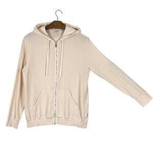 Nwot CROSSLEY Hoodie Sweatshirt XL ITALY Pink Waffle Cotton Zip Pocket Long-Slev